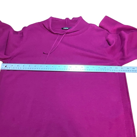 OLSEN Cotton Blend Long Sleeve Funnel Neck Fuchsia Sweater Drawstring Neck Sz L - Picture 5 of 10